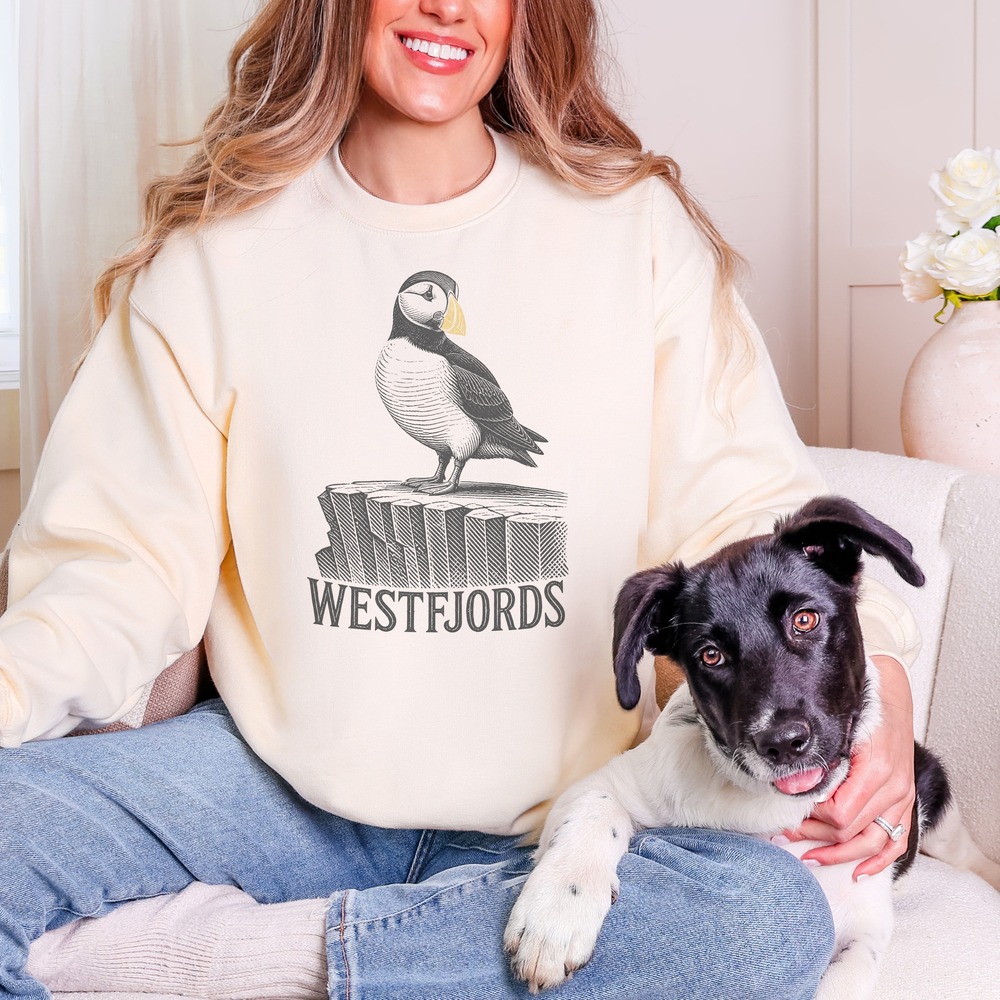 Westfjords Puffin Perched on Basalt Cliff Sweatshirt